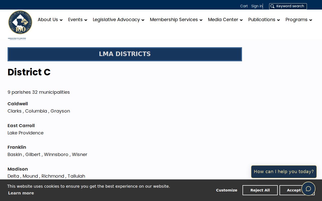 LMA District C map listing the three Tensas Parish towns with municipal courts and warrant records