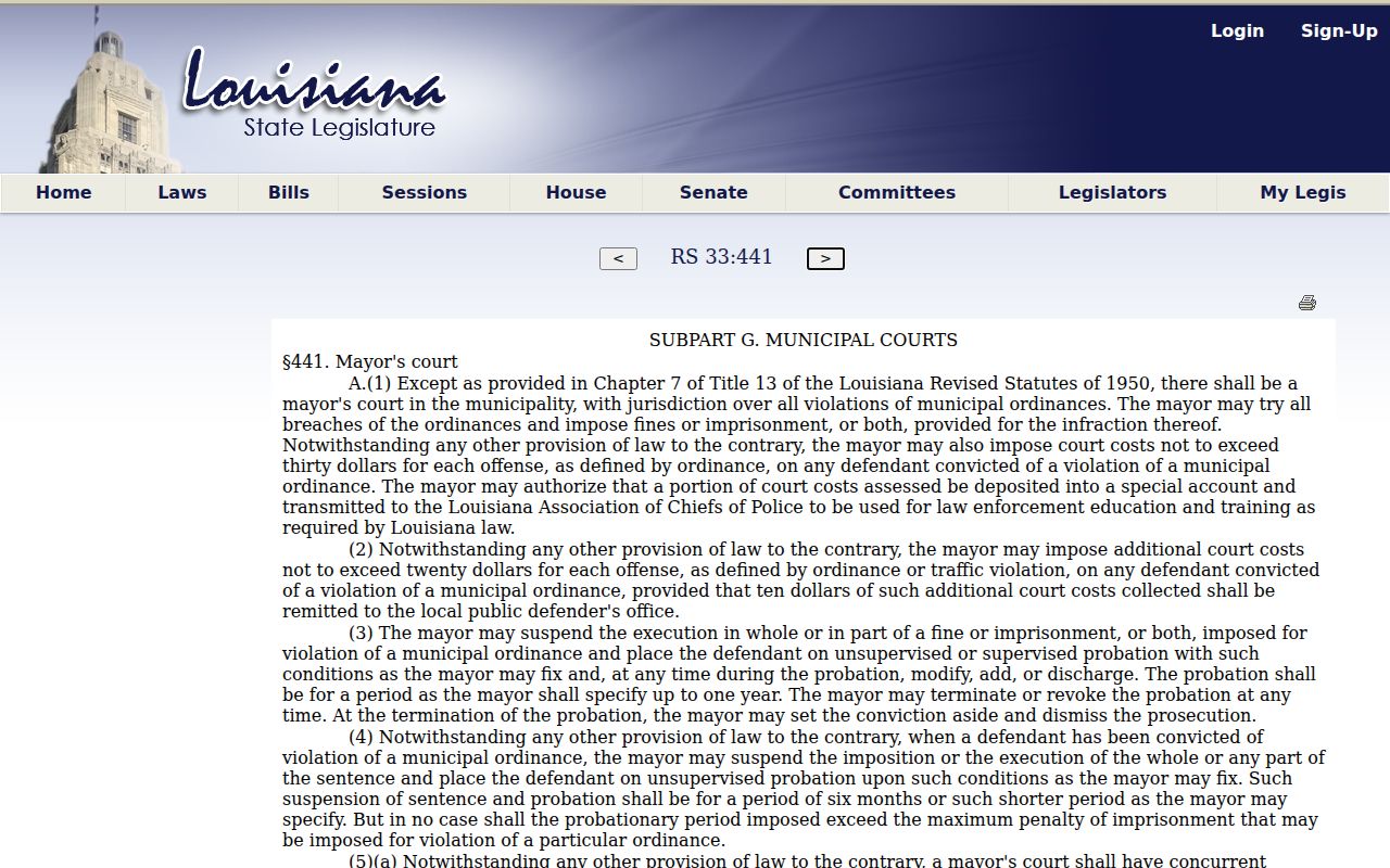 Louisiana statute text on Tensas Parish mayor's court jurisdiction and municipal court warrant authority