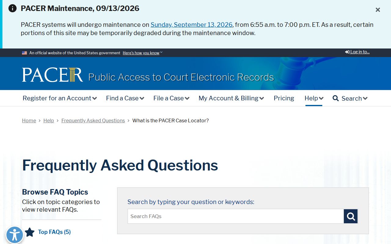 PACER nationwide federal case locator interface used alongside Tensas Parish warrant records checks